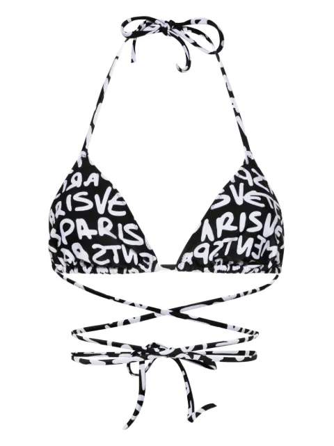 VETEMENTS logo-print triangle bikini top Black WE64SW400B
