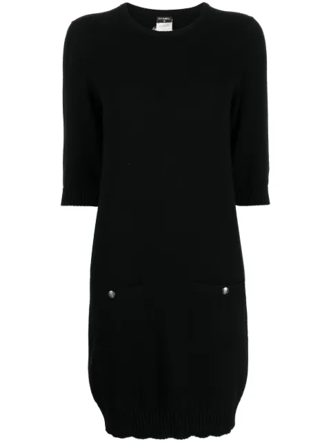 CHANEL Pre-Owned 2008 CC-button cashmere dress Black 08AP34286K00951B3485
