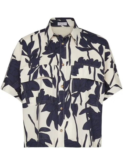 Brunello Cucinelli leaf-print cotton shirt White ML942RC506C6014