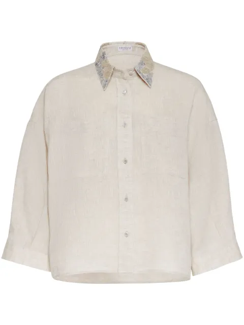Brunello Cucinelli embroidered short-sleeve shirt Neutrals MB650NP226C020