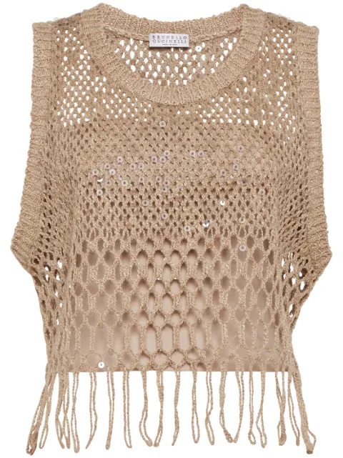 Brunello Cucinelli sequin-embellished open-knit vest Neutrals MCBR02200C9320