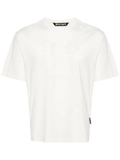 Palm Angels monogram-embroidered cotton T-shirt White PMAA089R24JER002