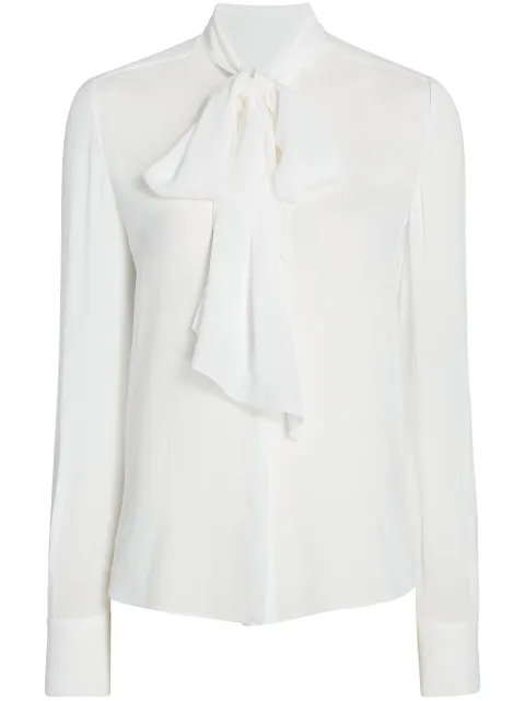 Another Tomorrow ENKA®-blend tie-neck blouse White A019BL001VI