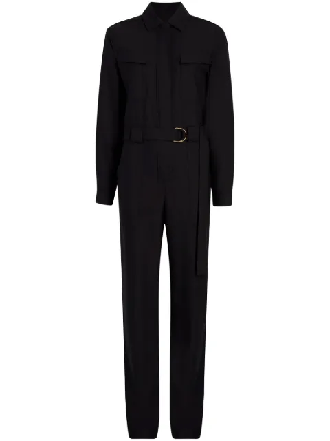 Another Tomorrow high-neck belted-waist jumpsuit Black A422JS004WV
