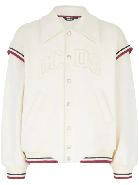 GCDS logo-embroidered cotton bomber jacket Neutrals A1OM0901JA415