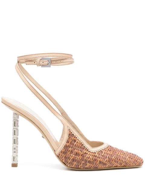 GCDS 100mm GCDS Cube monogram-raffia pumps Brown A1CW4802AA2