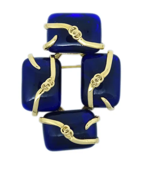 CHANEL Pre-Owned 1994 cabochon-embellished CC-logo brooch Blue B94P