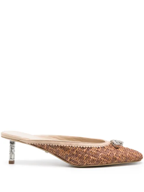 GCDS monogram-embossed 60mm raffia mules Brown A1CW4703AA2