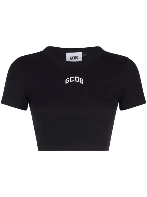 GCDS logo-embroidered cropped T-shirt Black A1CW2801JA2