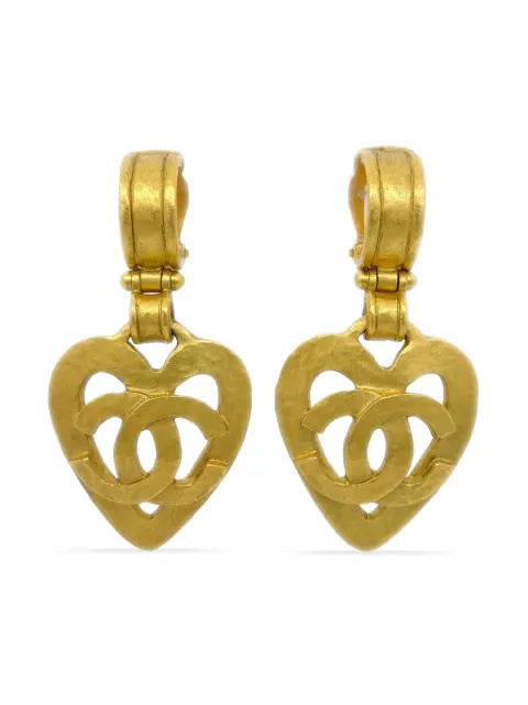 CHANEL Pre-Owned 1995 CC heart dangle clip-on earrings Gold W31XH60CM