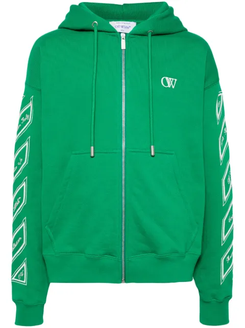 Off-White Diag-stripe zip-up hoodie Green OMBE015S24FLE0025501