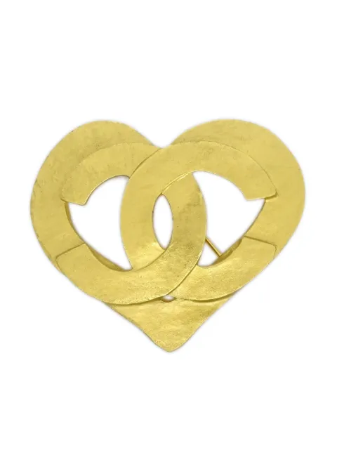 CHANEL Pre-Owned 1995 CC heart-motif brooch Gold B95P