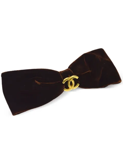 CHANEL Pre-Owned 1990-2000s CC bow hair barrette Brown HA141231