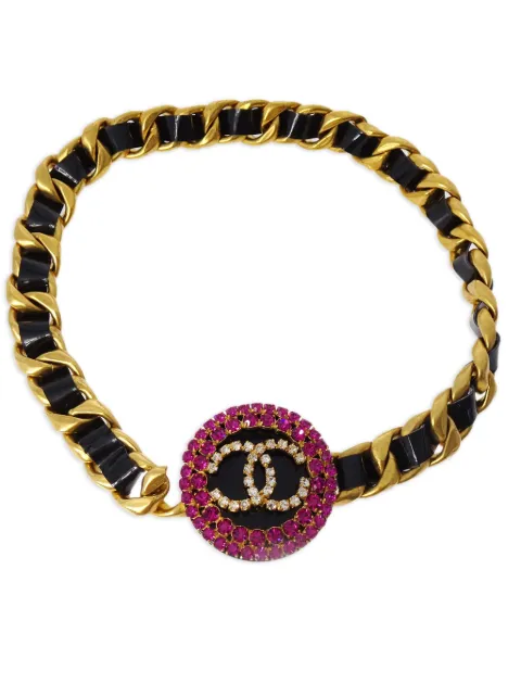 CHANEL Pre-Owned 1995 rhinestone-embellished CC-logo belt Gold BE95P