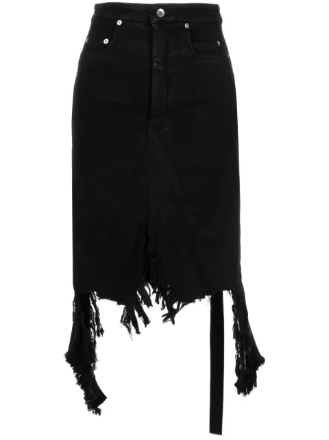 Rick Owens DRKSHDW distressed denim midi skirt Black DS02C5340SBBFR