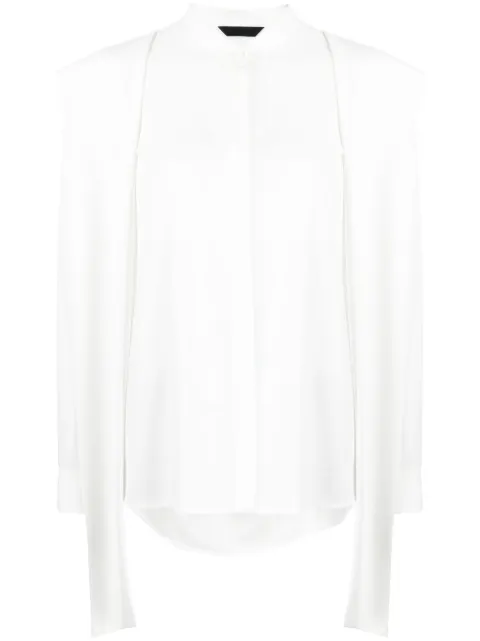 Juun.J drape-detail long-sleeve shirt White JW4264W021