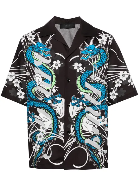 AMIRI Dragon printed bowling shirt Black PS24MSS022