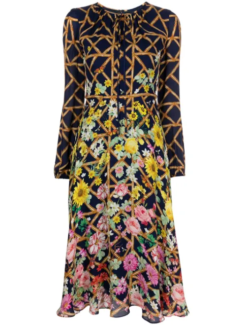 Mary Katrantzou Garland lattice-print georgette dress Blue TD116