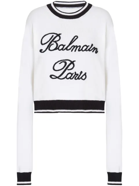 Balmain logo-embroidered crew-neck jumper White CF0KA002KG48