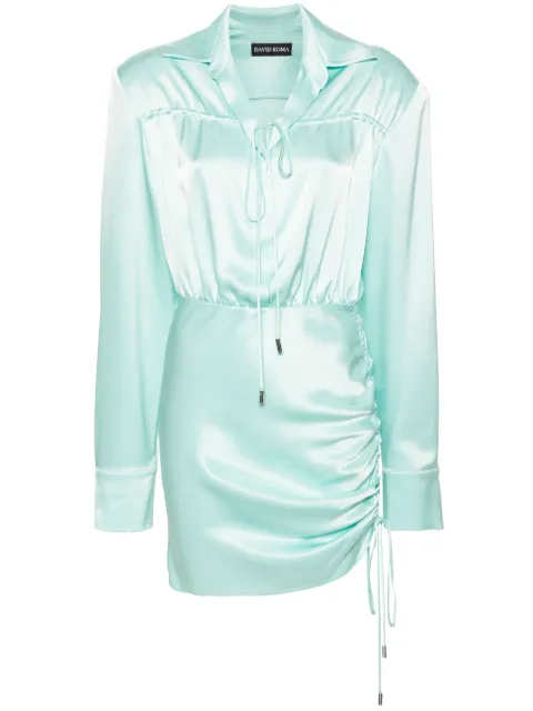 David Koma gathered-detail satin shirt dress Blue RE24DK59D