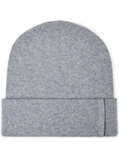 Brunello Cucinelli beaded-trim cashmere beanie hat Grey M12163199C072