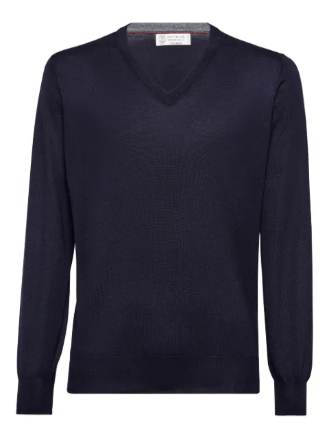 Brunello Cucinelli ribbed V-neck sweater Blue M2300162CW425