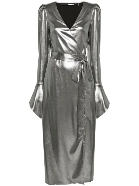 ROTATE BIRGER CHRISTENSEN lamé wrap midi dress Silver 1121002293