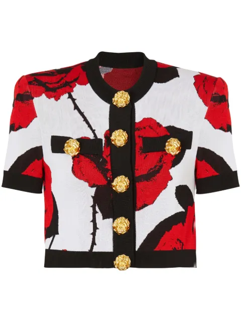 Balmain floral-jacquard cropped cardigan White CF0SD137KG31