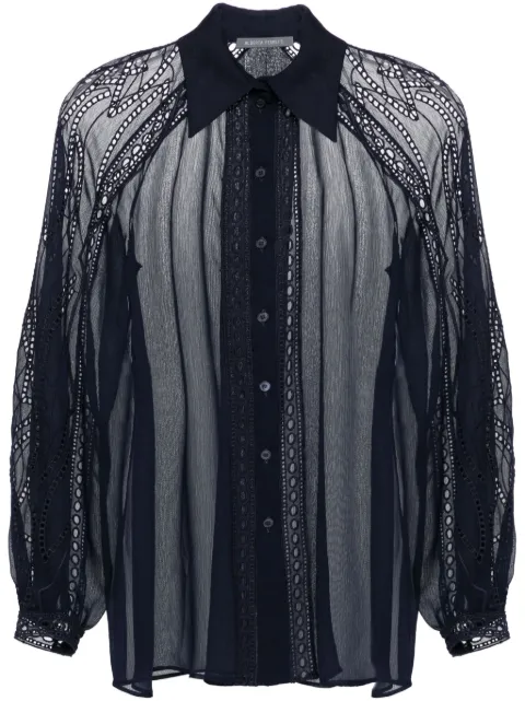 Alberta Ferretti lace-trim chiffon shirt Blue AEF241M02250143