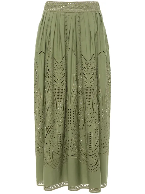 Alberta Ferretti cut-out detail poplin midi skirt Green AEF241M01180139