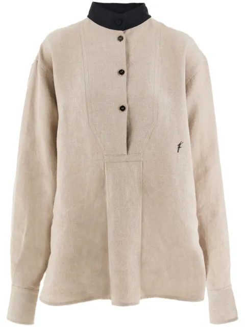 Ferragamo logo-embroidered linen shirt Neutrals 773150