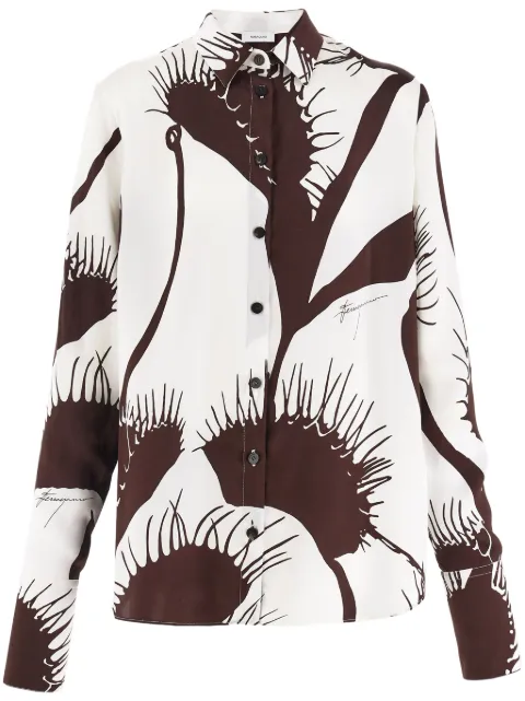 Ferragamo Venus-print silk shirt Brown 773692