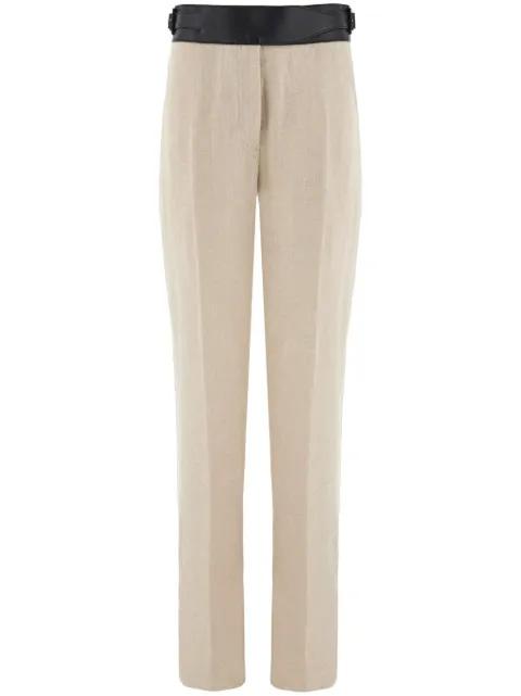 Ferragamo contrast-belt tailored linen trousers Neutrals 773346