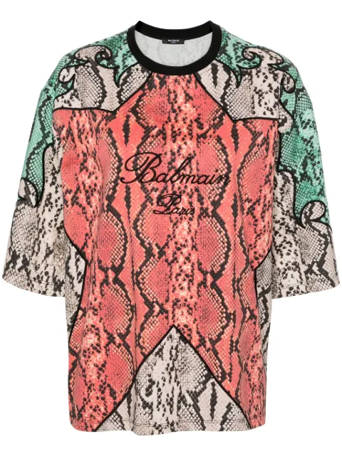 Balmain Python-print organic cotton T-shirt Red CF1EH020GD22