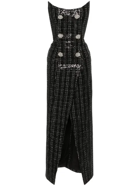 Balmain sequinned metallic tweed gown Black CF1RM105XI07
