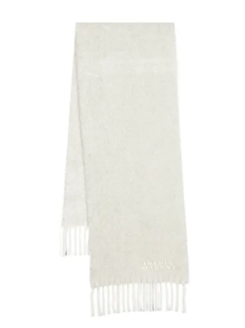 ISABEL MARANT logo-embroidered brushed scarf Grey EC002XFBA4C04A