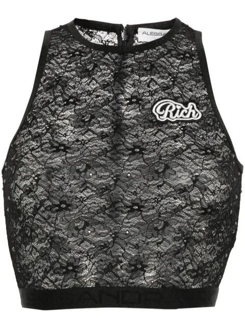 Alessandra Rich cropped lace tank top Black FABX3603P4206