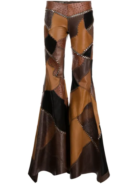 Roberto Cavalli patchwork flared leather trousers Brown RWP200PN095