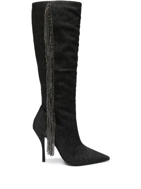Stuart Weitzman Crystal Fringe knee-high boots Black SG926VDC