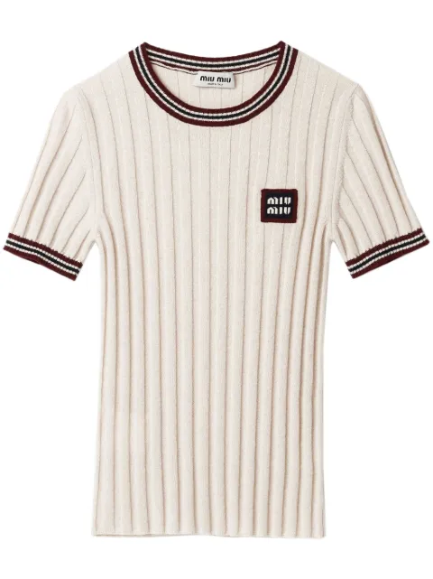 Miu Miu logo-appliqué cashmere top Neutrals MML874SOOO138Q