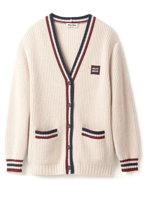 Miu Miu stripe-detail V-neck cardigan Neutrals MMF840SOOO138R