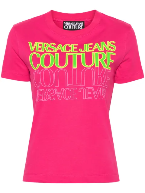 Versace Jeans Couture logo-print cotton T-shirt Pink 76HAHC01CJ01C