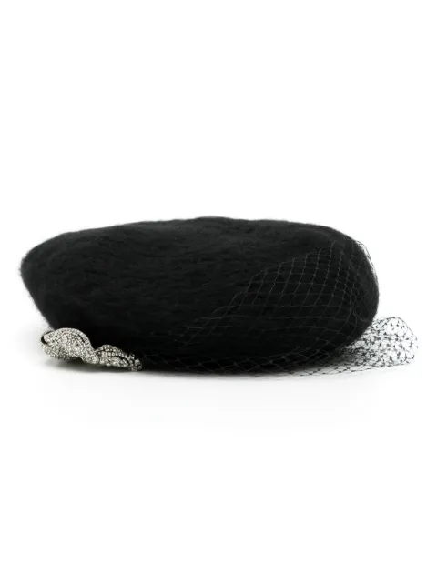 Jennifer Behr crystal-embellished voilette beret Black 46XB63