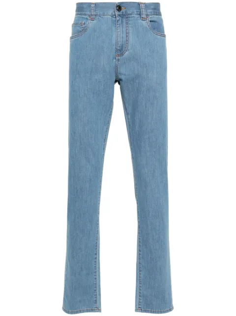 Canali logo-patch slim-fit jeans Blue 93720PD00400