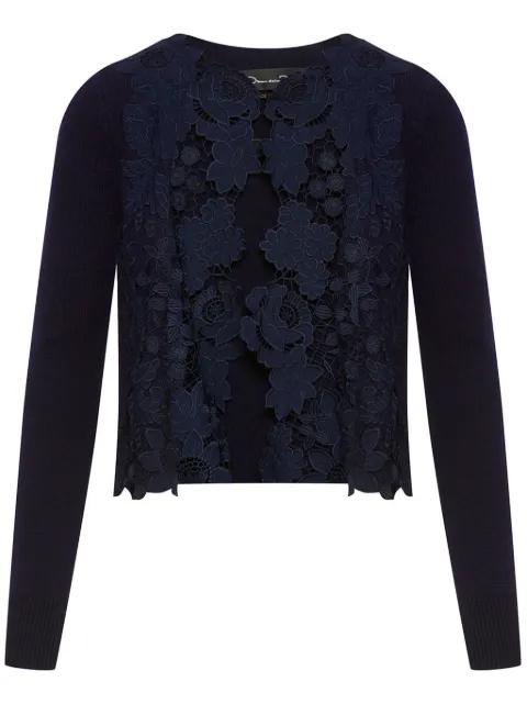 Oscar de la Renta Mixed Botanical lace-panelled cardigan Brown 24SN129LCBNAV