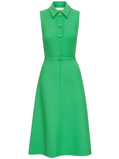 Oscar de la Renta Cactus button-detail belted midi dress Green 24SN280DSWCUS