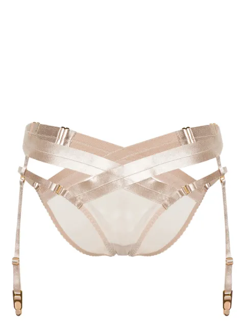 Bordelle Tomoe satin harness brief Brown TOMOECARAMELHARNESSBRIEF