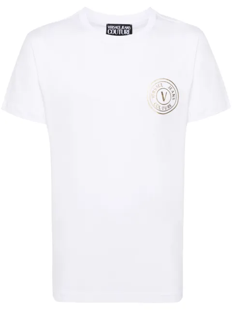 Versace Jeans Couture logo-flocked cotton T-shirt White 76GAHT02CJ00T