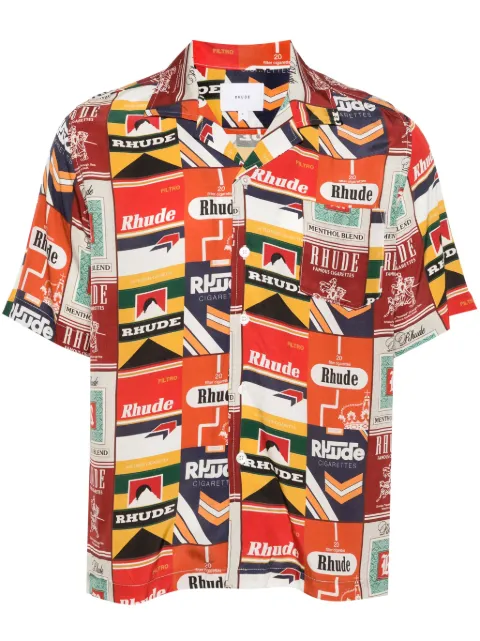 RHUDE Cigarette-print silk shirt Red RHPS24SR04174362