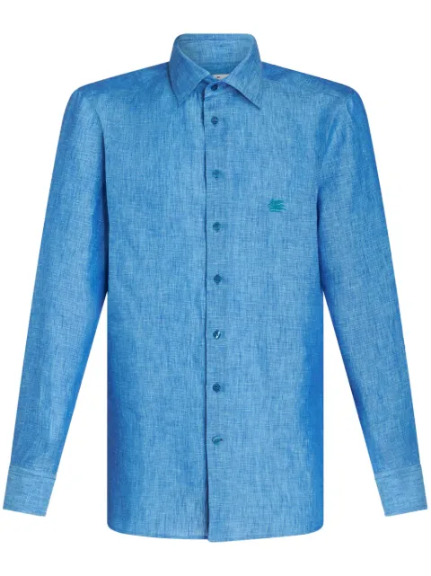 ETRO Pegaso-embroidered mélange-effect shirt Blue MRIB000299TU3D1